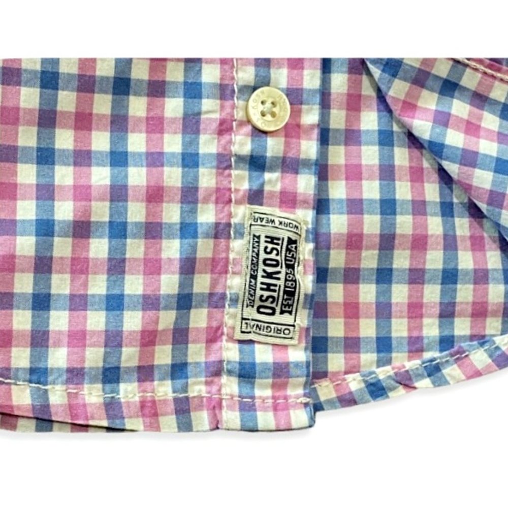 OshKosh B'Gosh Boy's Dress Shirt Size 4 / 5 Blue & Pink Plaid Button Down Spring - Picture 4 of 8